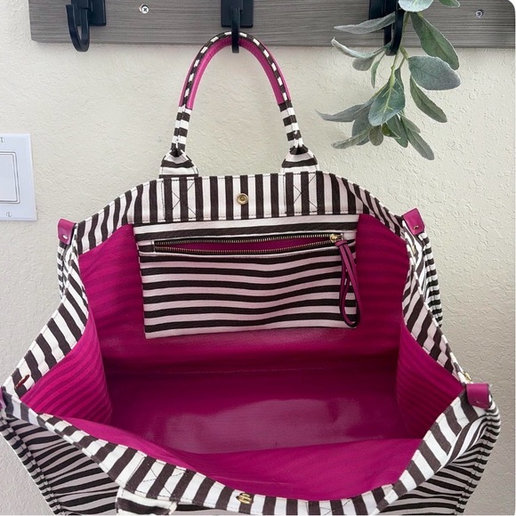 Henri Bendel Pink and Brown Striped Tote - Picture 2 of 6